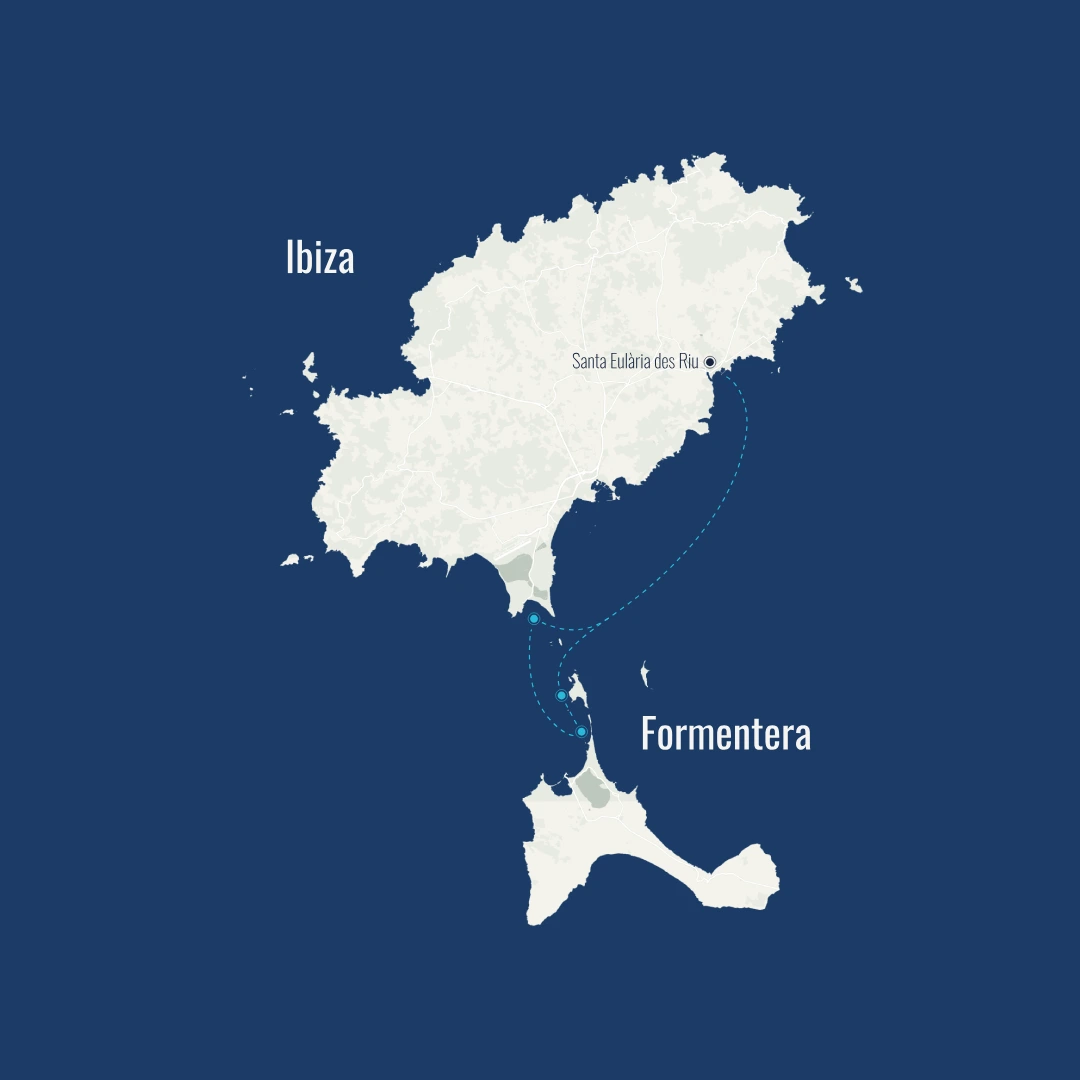 Boat rental in Ibiza to Formentera - Route 1 map